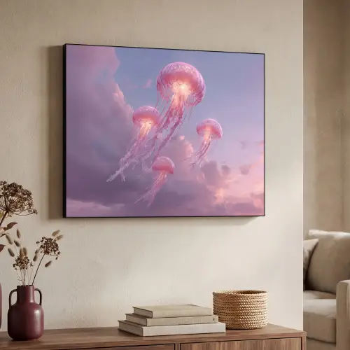 Kwallen - Roze - Wolken Textielframe zwart klein -sfeer3