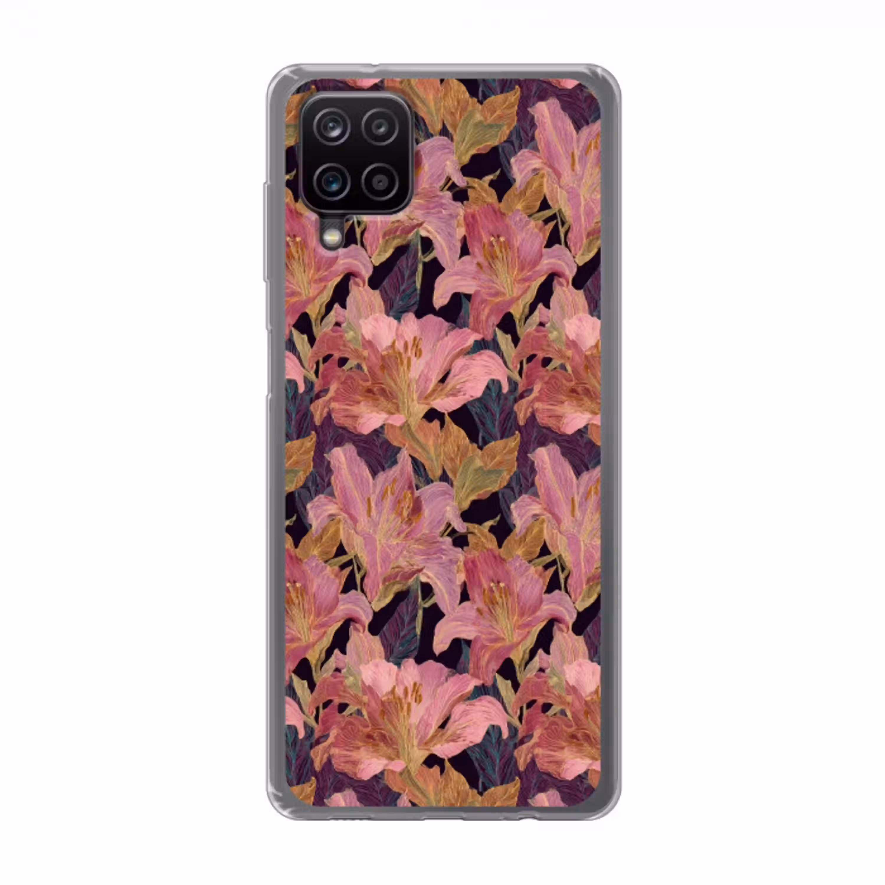Lelies - Patroon - Roze - Goud Telefoonhoesje Samsung Galaxy A12 klein 372 -3d