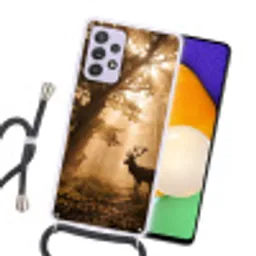 Hert - Bos - Mistig - Natuur - Goud Hoesje Samsung Galaxy A52 5G met koord klein -sfeer1