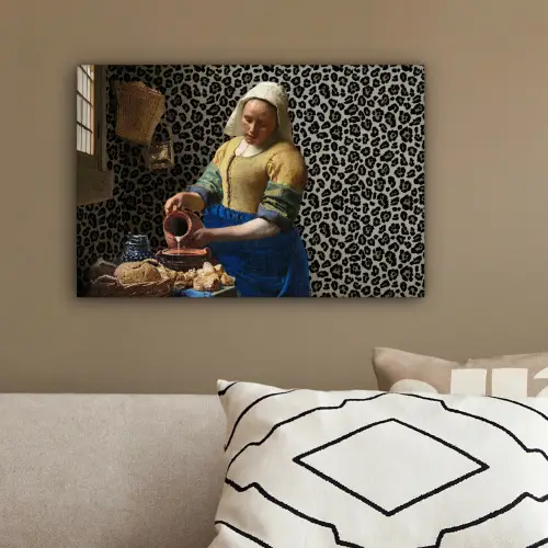 Melkmeisje - Kunst - Panterprint - Vermeer - Schilderij - Oude meesters canvas 2cm klein -sfeer3