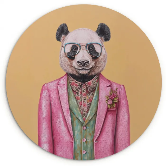 Panda - Pak - Zonnebril - Blauw Wandcirkel plexiglas klein -3d