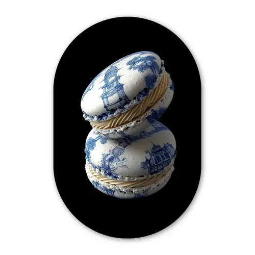 Eten - Macarons - Delfts blauw - Koekjes Wandcirkel Ovaal Glas middel -3d