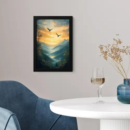 Vogels - Zon - Bomen - Groen fotolijst zwart zonder passe partout klein -sfeer4