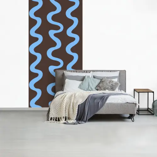 Kronkelende lijnen - Blauw - Bruin - Minimalistisch fotobehang vinyl groot 64 -slaapkamer