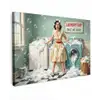 Retro - Blauw - Vrouw Tuinposter op houten frame 2 cm dik klein -3d