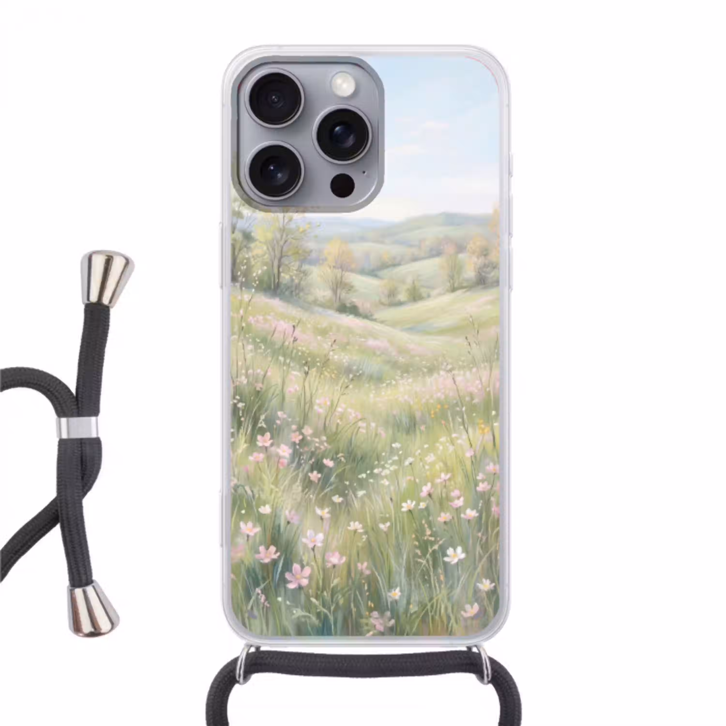 Bloemen veld - Bloemen - Groen Hoesje iPhone 16 Pro Max met koord klein -3d