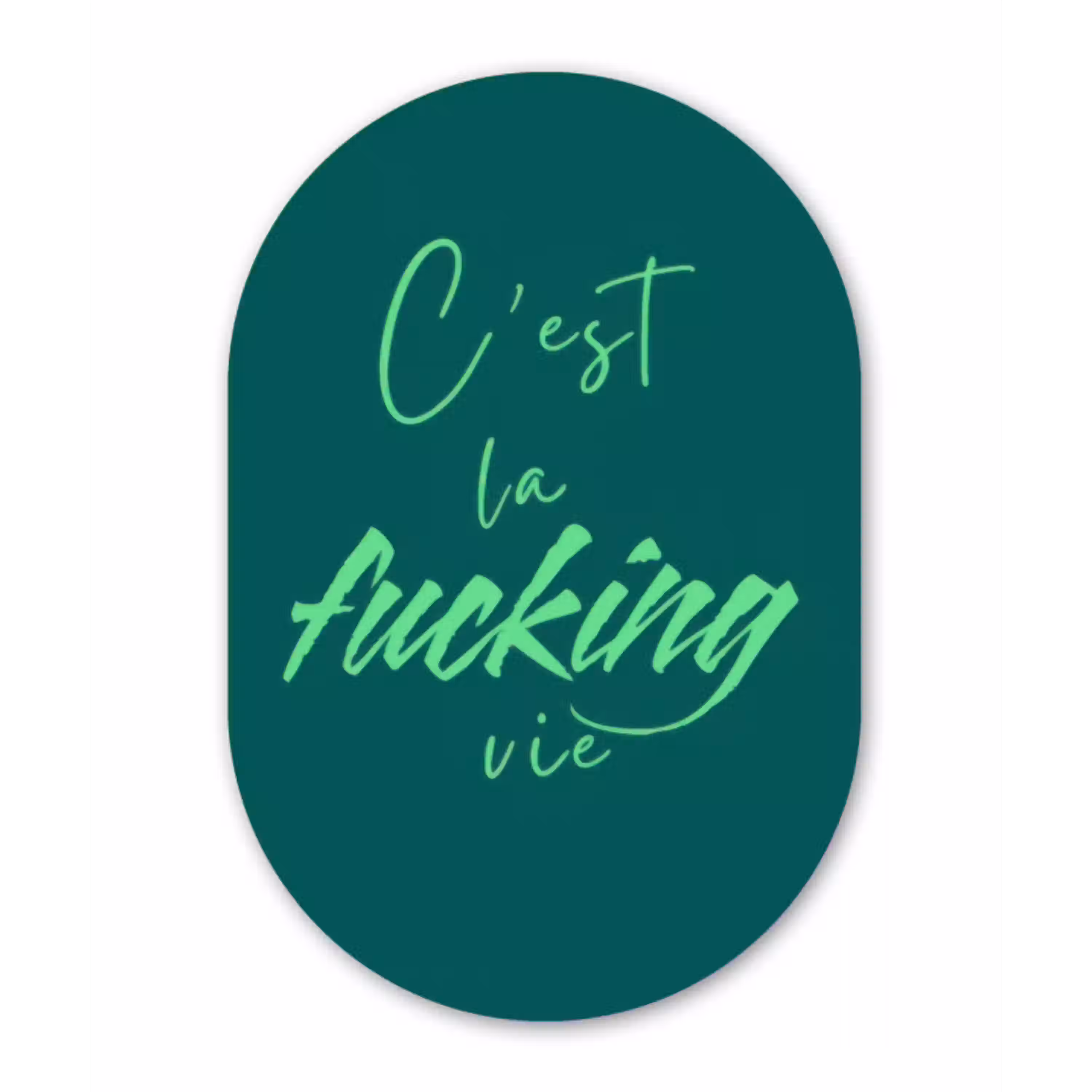 c'est la fucking vie - Groen - Handgeschreven Wandcirkel Ovaal Glas middel -3d