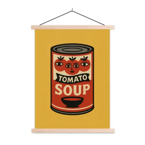 Tomatensoep - Gezichtje - Illustratie - Rood textielposter latten blank klein -3d