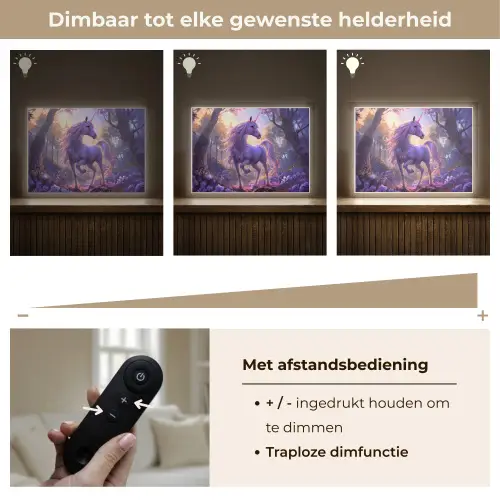 Eenhoorn - Paars - Sprookje - Fantasy dier Light Box met batterij (Wandlamp kind) middel -USP_dimbaarNL