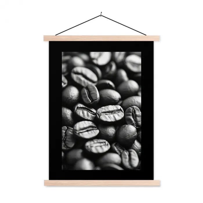 Koffiebonen - Zwart - Vintage textielposter latten blank klein -3d