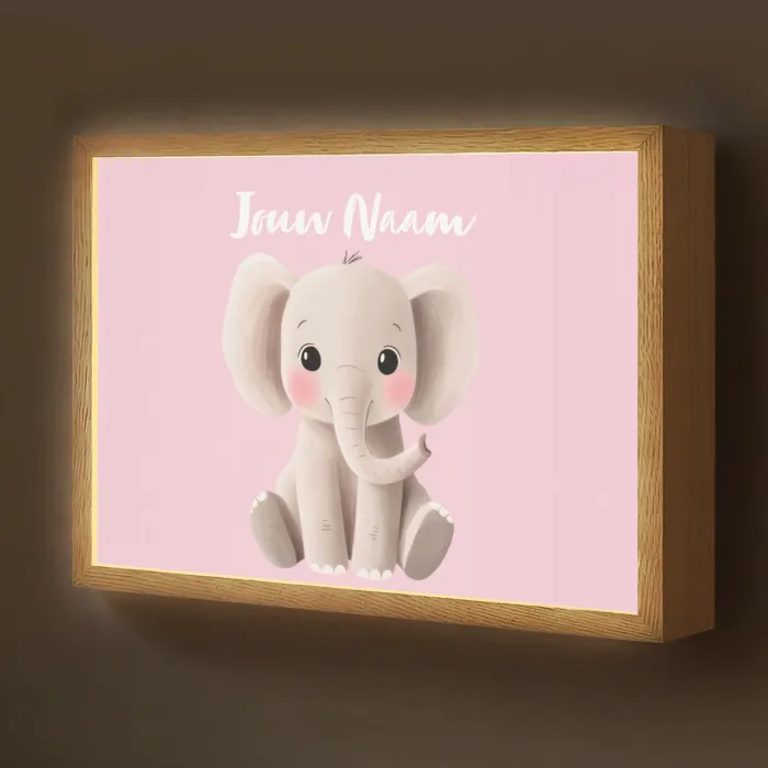 Olifant - Baby - Roze - Cartoon Light Box met batterij (Wandlamp kind) middel -z3d_website