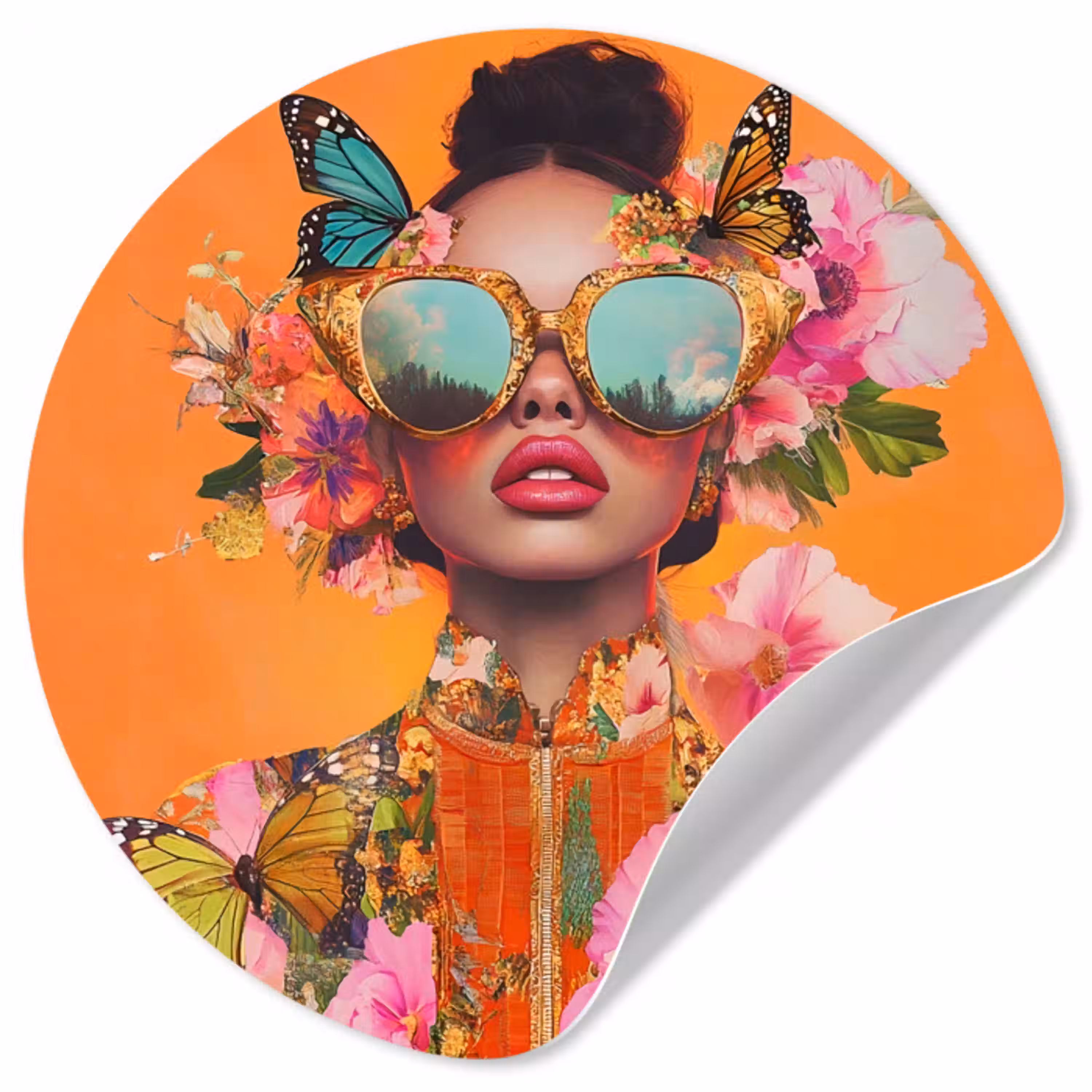 Vlinders - Vrouw - Zonnebril - Kleurrijk Wandcirkel behangsticker klein -3d