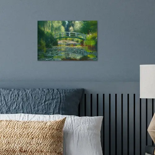 Brug - Hout - Vijver - Waterlelies poster papier klein -sfeer2