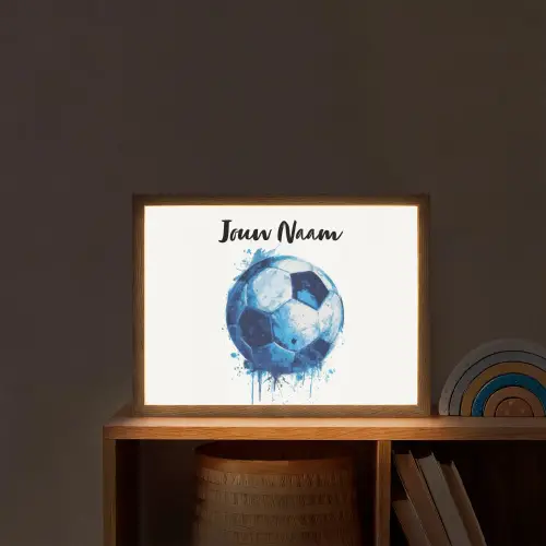 Voetbal - Blauw - Inkt - Spatten Light Box met batterij (Wandlamp kind) middel -sfeer1_kind