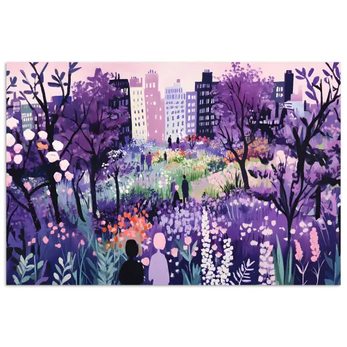 Park - Bomen - Bloemen - Gebouwen poster papier klein -3d