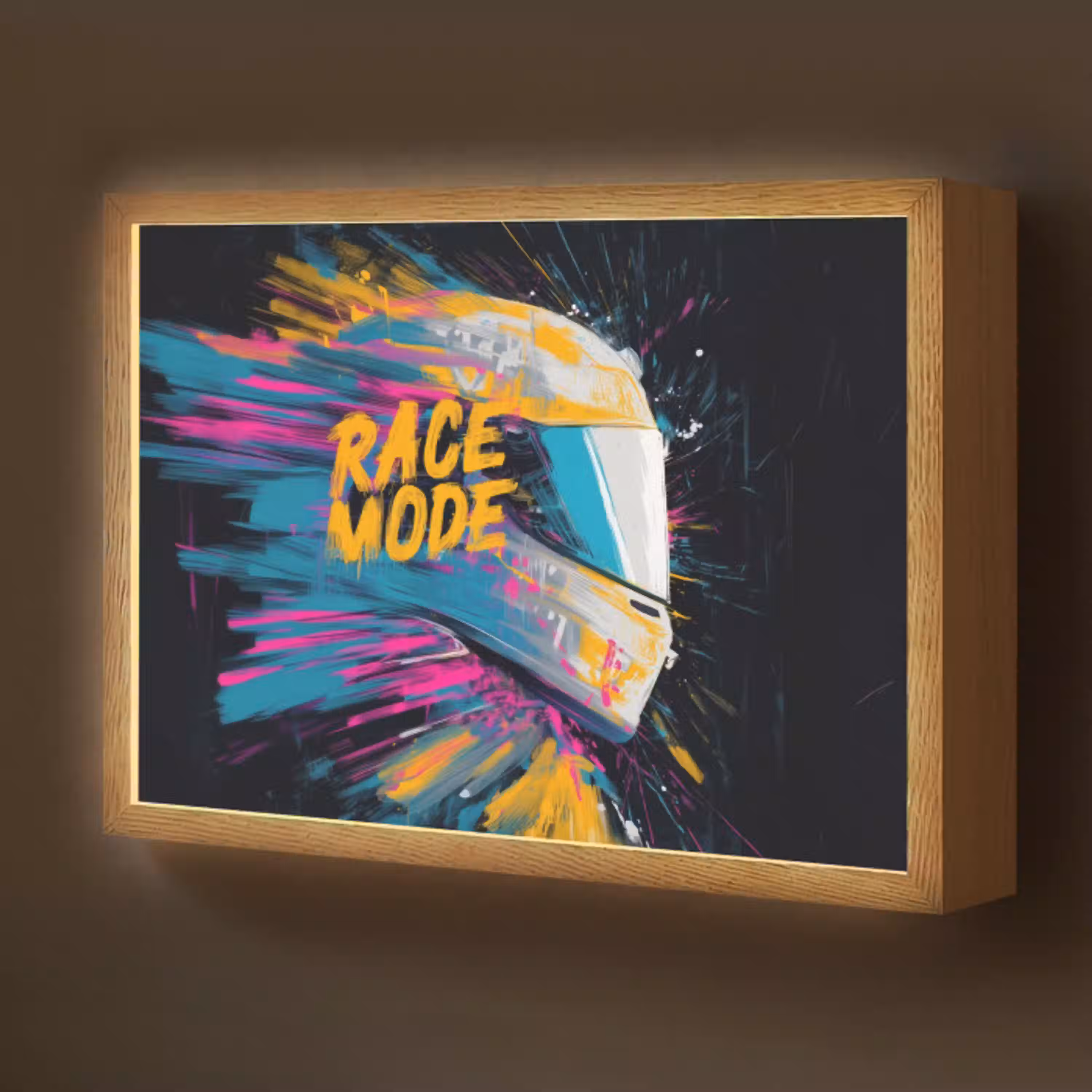Racehelm - Abstract - Verf - Kleurrijk Light Box met batterij (Wandlamp kind) middel -z3d_website