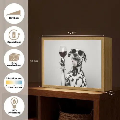 Zonnebril - Dalmatiër - Wijnglas - Tong Light Box met batterij (Wandlamp) middel -USP_websiteoverzichtNL