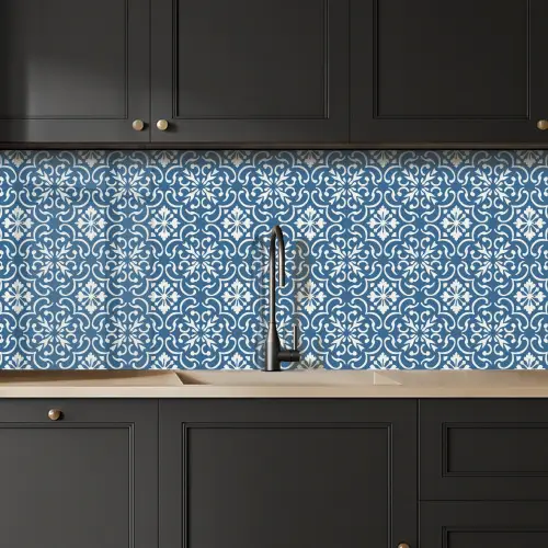 Tegel - Patroon - Blauw - Wit keuken achterwand 2 middel 871 -sfeer1