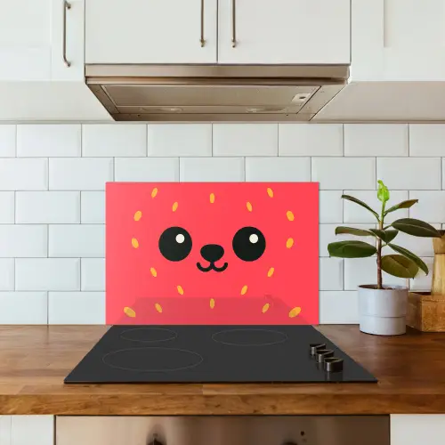 Kat - Aardbei - Cartoon keuken achterwand spatscherm klein -sfeer2