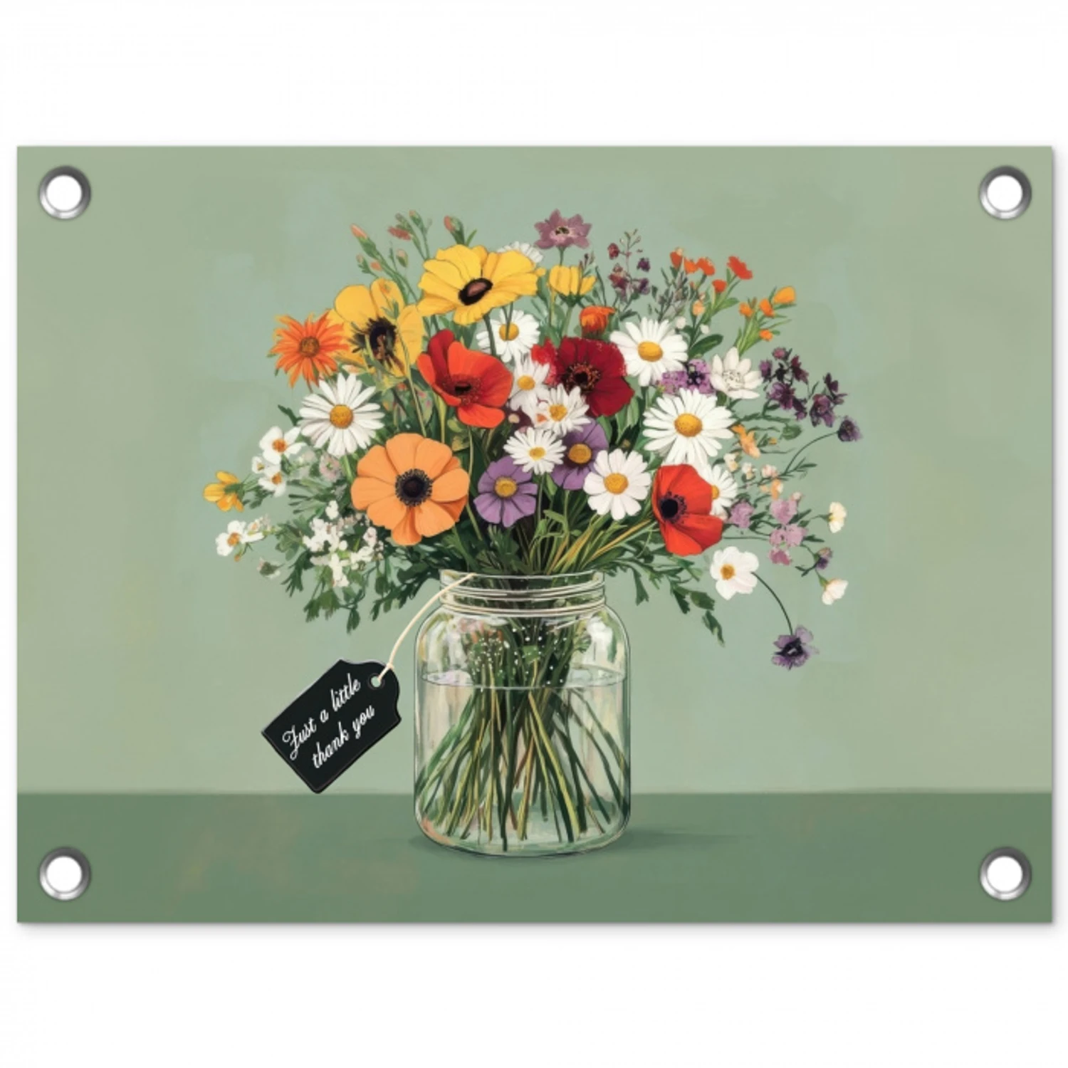 Bloemen - Vaas - Kaartje tuinposter los doek klein -3d