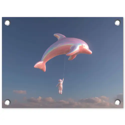 Dolfijn - Roze - Astronaut tuinposter los doek klein -3d
