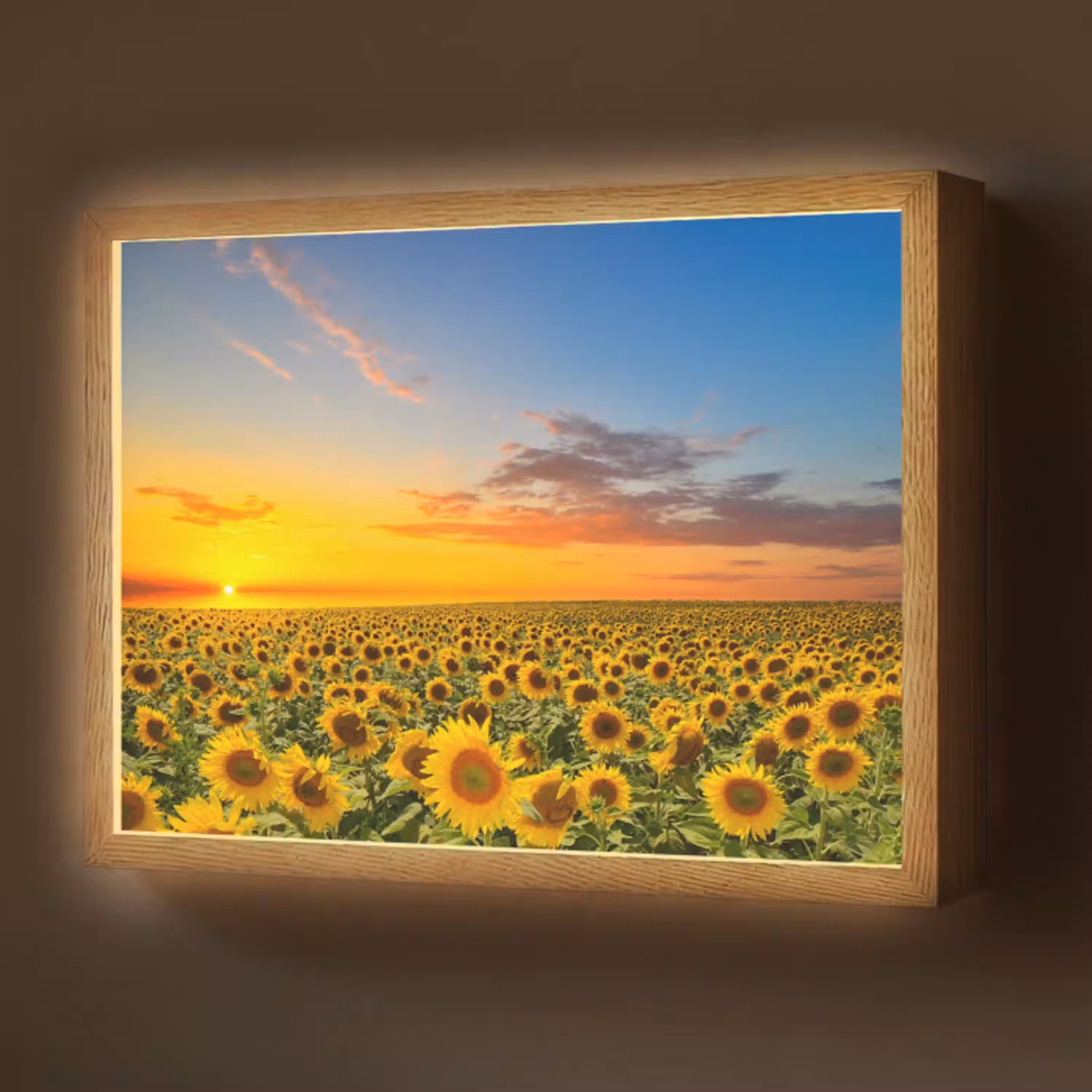 Bloemen - Zonnebloem - Zonsondergang - Nacht - Oranje Light Box met batterij (Wandlamp) middel -z3d_website