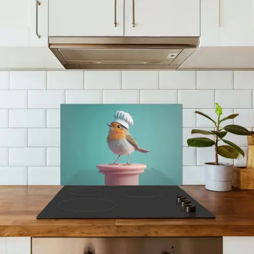 Roodborstje - Vogel - Koksmuts - Sokkel keuken achterwand spatscherm klein -sfeer2
