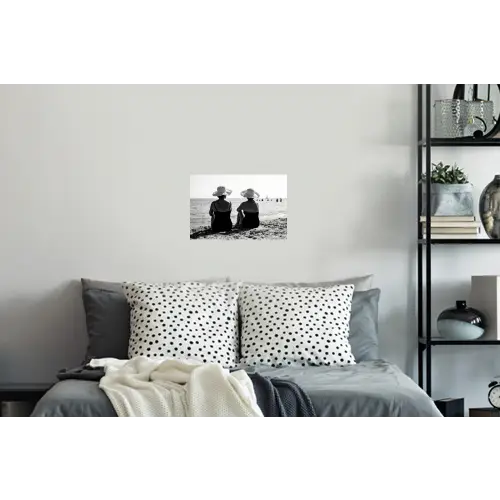 Vrouwen - Zonnehoed - Strand - Zwart - Wit Muursticker klein -slaapkamer
