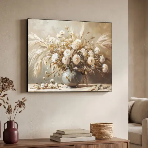 Bloemen - Vaas - Stilleven - Beige Textielframe zwart klein -sfeer3
