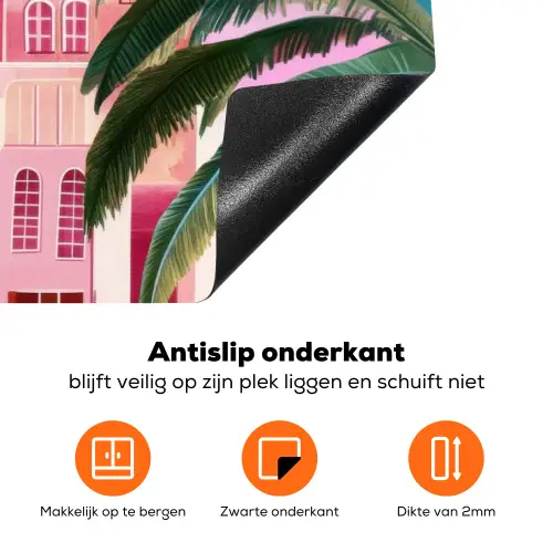 Stad - Roze - Palmbomen Inductie beschermer vinyl 3mm klein -zzzzzzz-td-onderkant