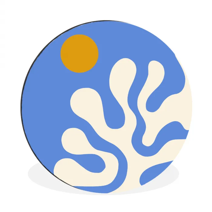Minimalistisch - Organisch patroon - Blauw Wandcirkel aluminium klein -3d