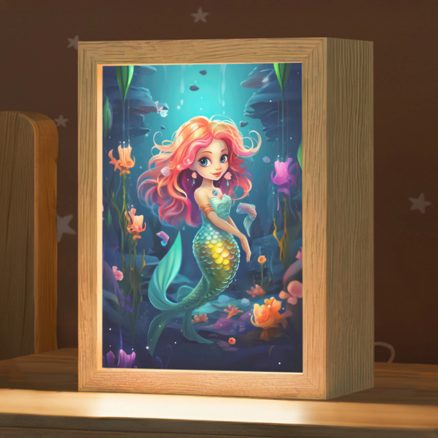 Zeemeermin - Bloemen - Onderwater - Meisjes - Kind Light Box met kabel klein -zzz_3d_website