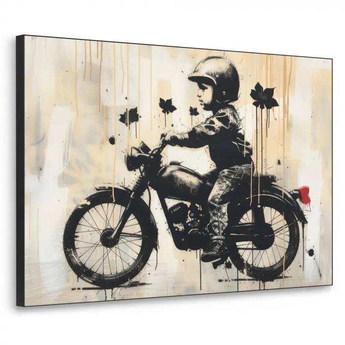 Street art - Motor - Jongen - Graffiti - Banksy Style Textielframe zwart klein -3d