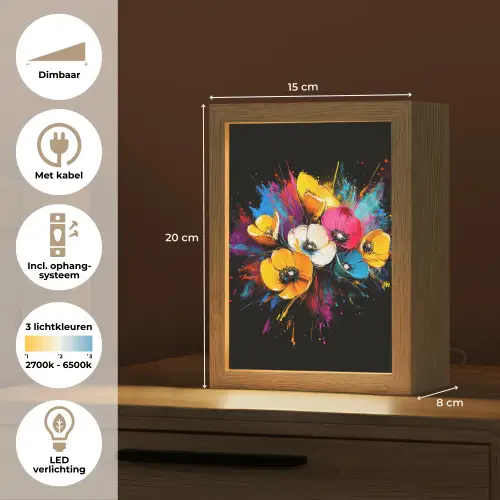 Bloemen - Kleurrijk - Graffiti - Modern - Boeket Light Box met kabel (Tafellamp) klein -USP_NL