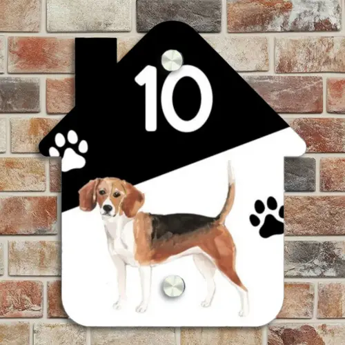 Zwart wit - Huisdier - Beagle Naambord Huisje klein -sfeer6