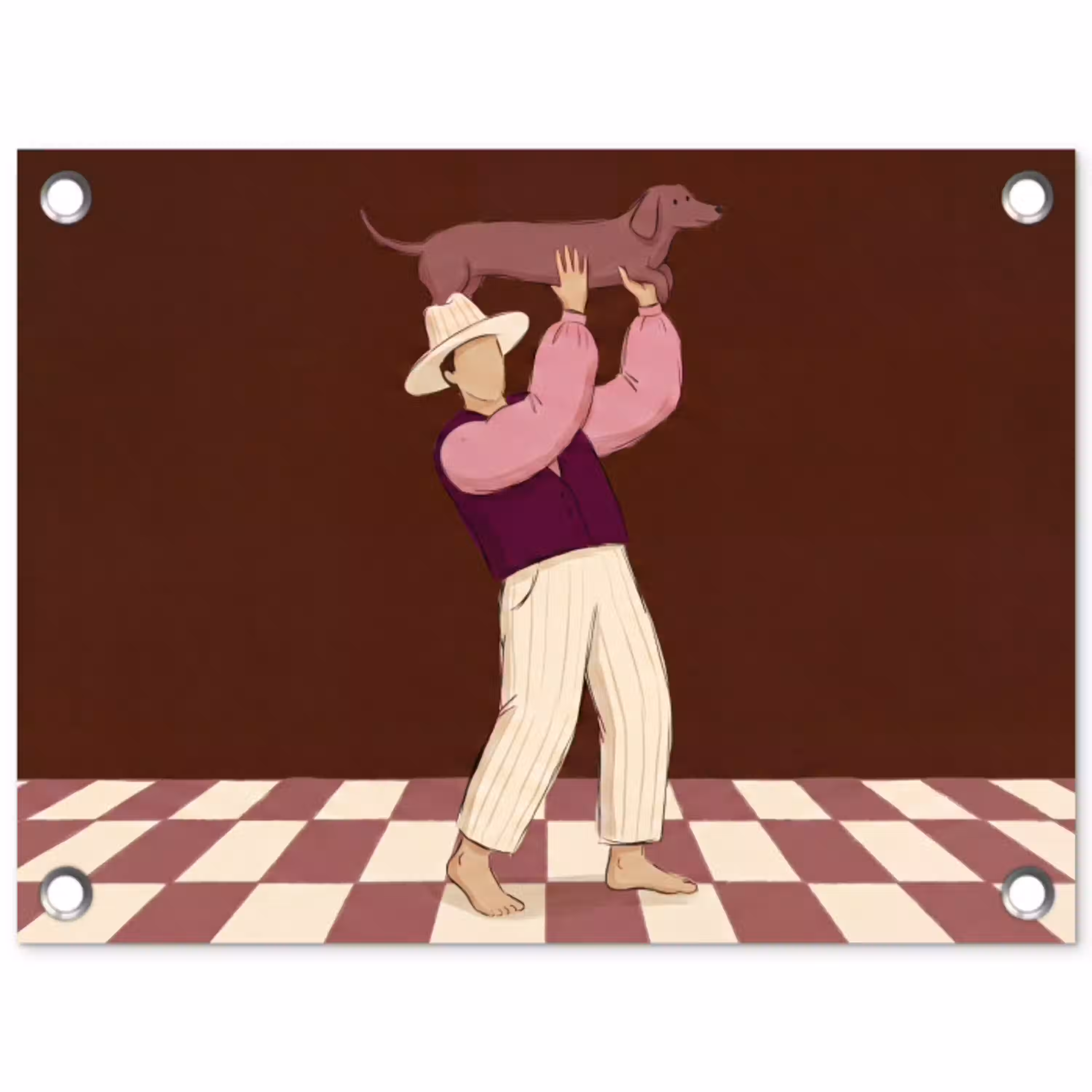 Mens - Hond - Dieren - Abstract - Roze tuinposter los doek klein -3d