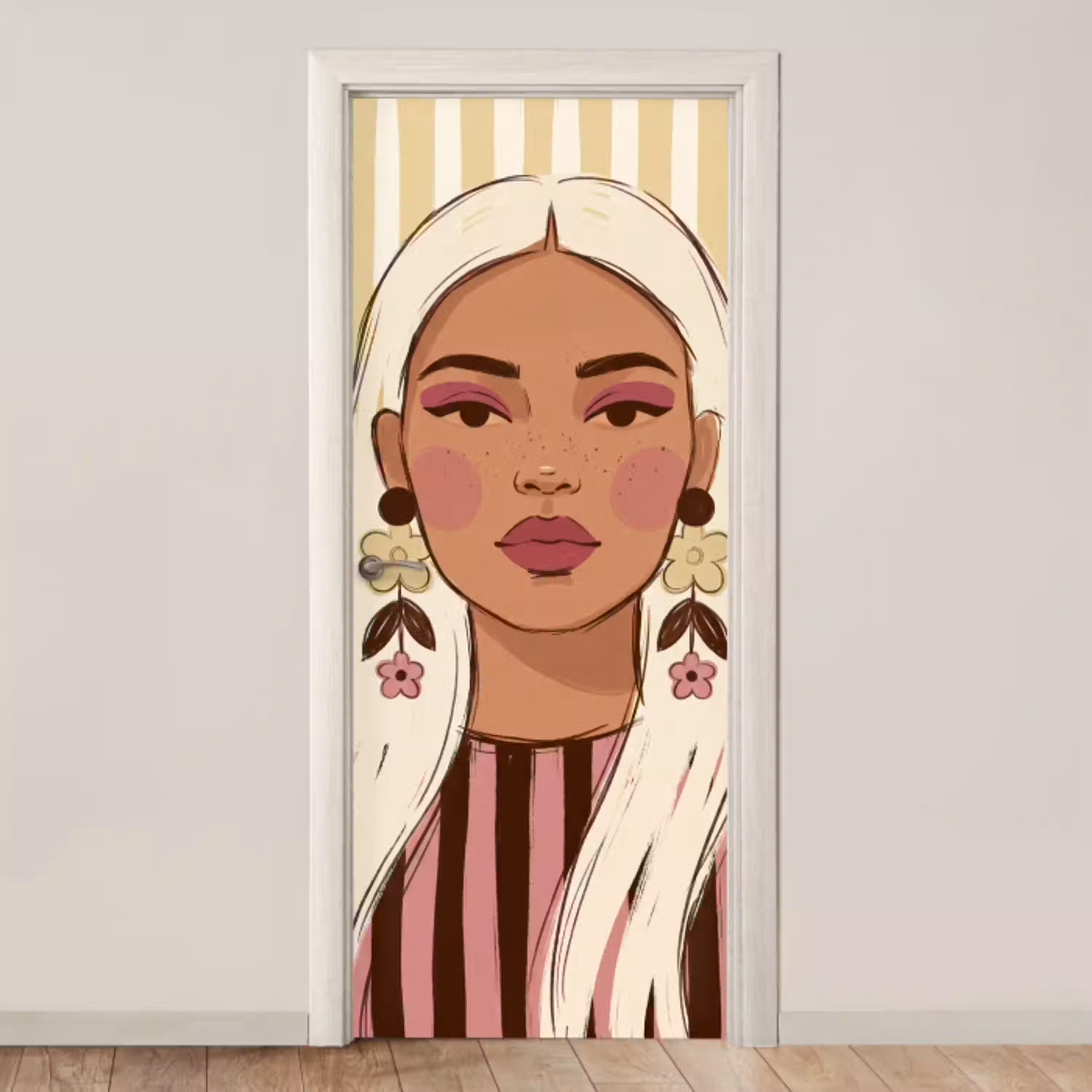 Vrouw - Portret - Illustratie - Modern - Roze deurposter klein -3d_beige