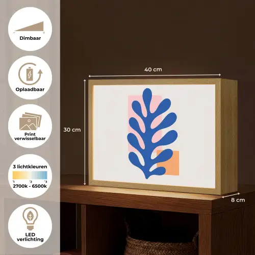 Abstract - Blad - Blauw - Rechthoeken Light Box met batterij (Wandlamp) middel -USP_websiteoverzichtNL