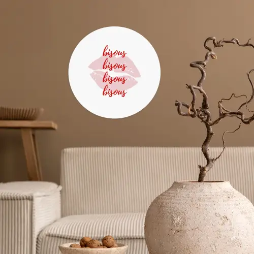 Bisous - Lip - Wit - Rood Wandcirkel behangsticker klein -sfeer1