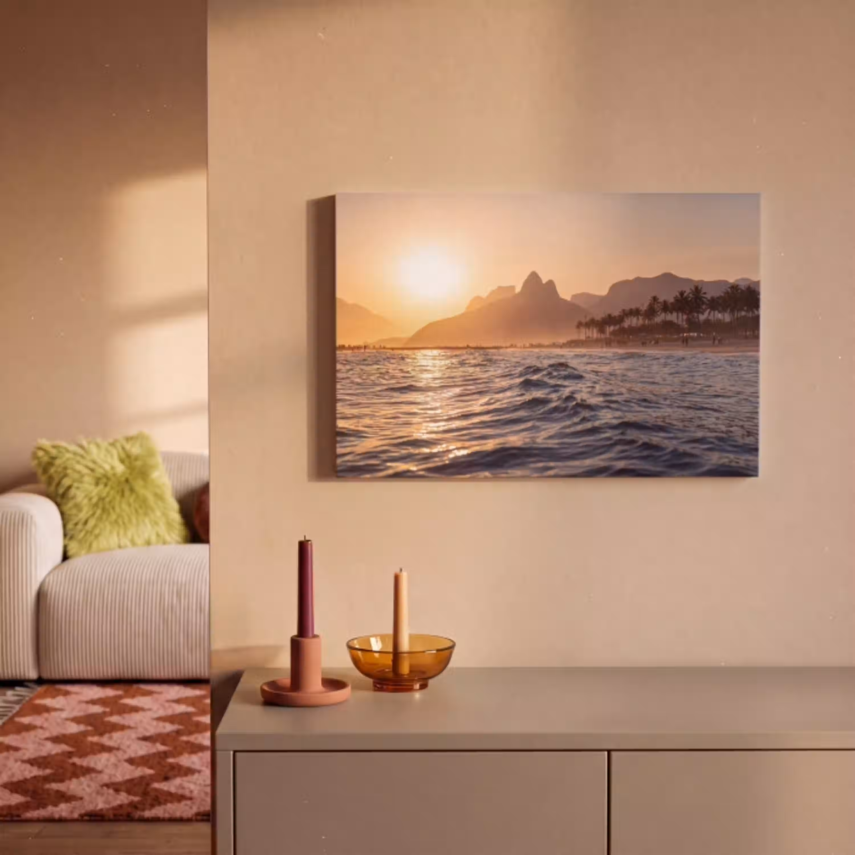 Zee - Golven - Zonsondergang - Kust - Goud canvas 2cm klein -sfeer1