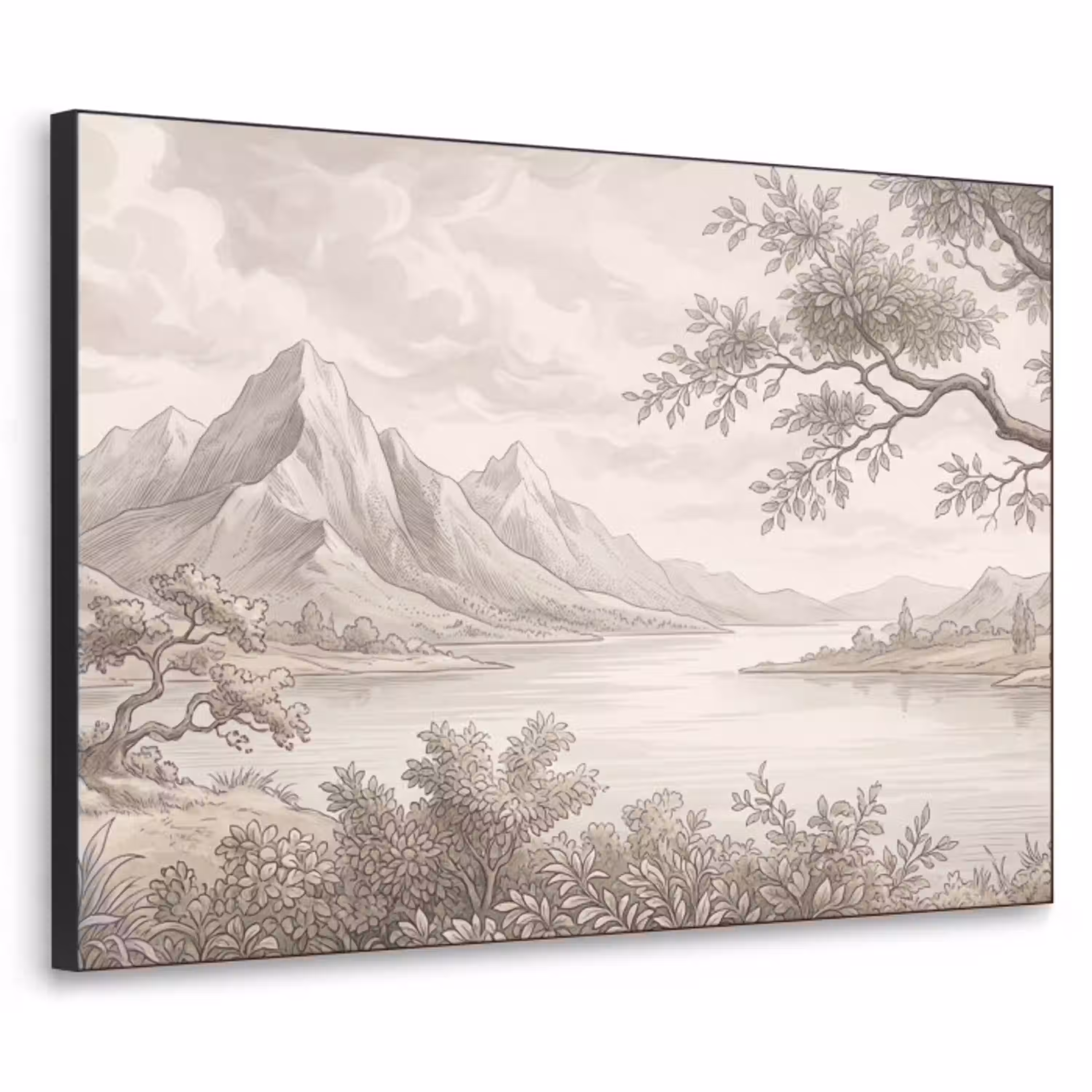 Landschap - Bergen - Meer - Natuur Textielframe zwart klein -3d