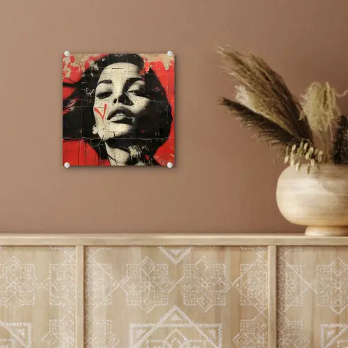 Graffiti - Vrouw - Rood - Street art - Banksy plexiglas 5mm klein -sfeer5