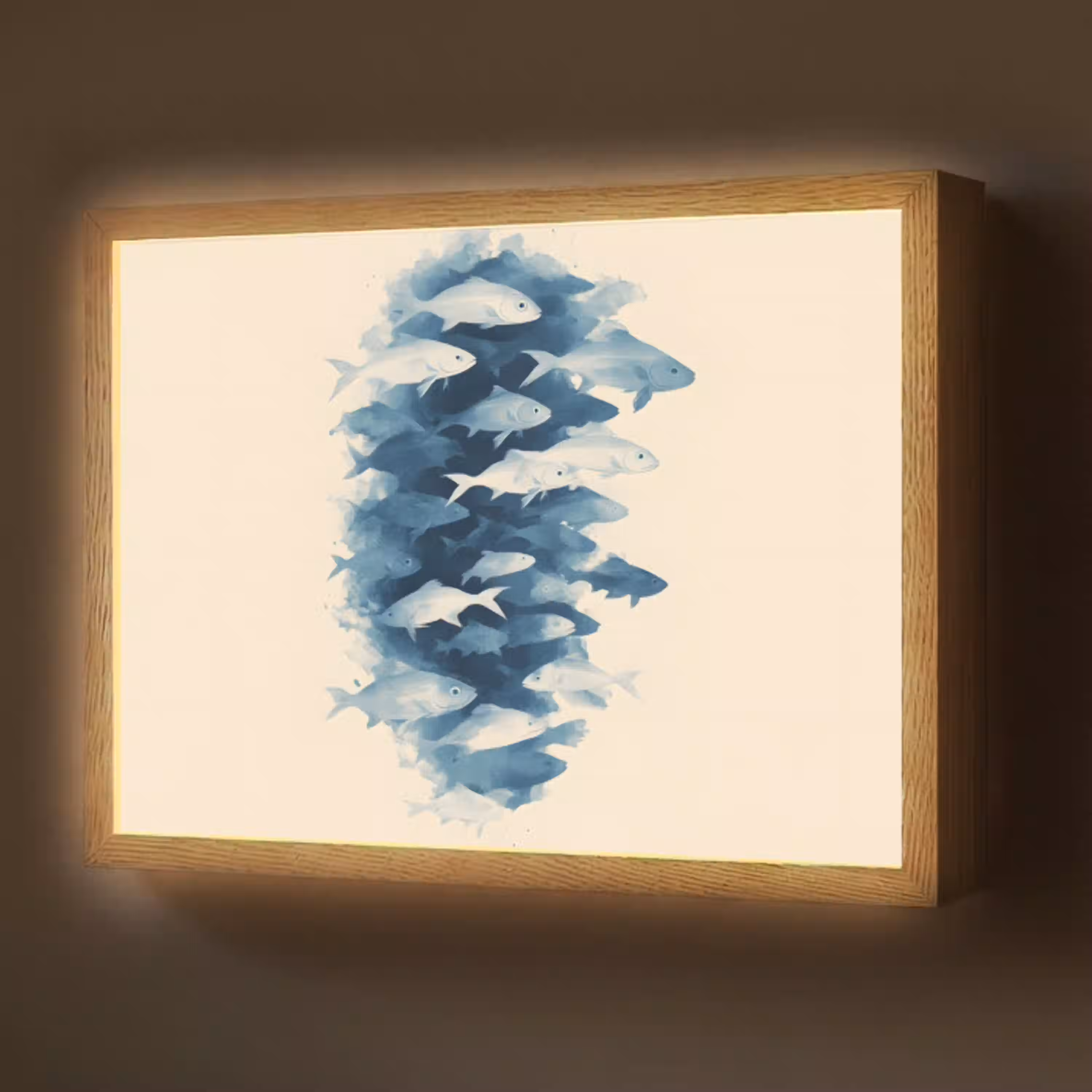Vissen - Minimalistisch - Blauw Light Box met batterij (Wandlamp) middel -z3d_website