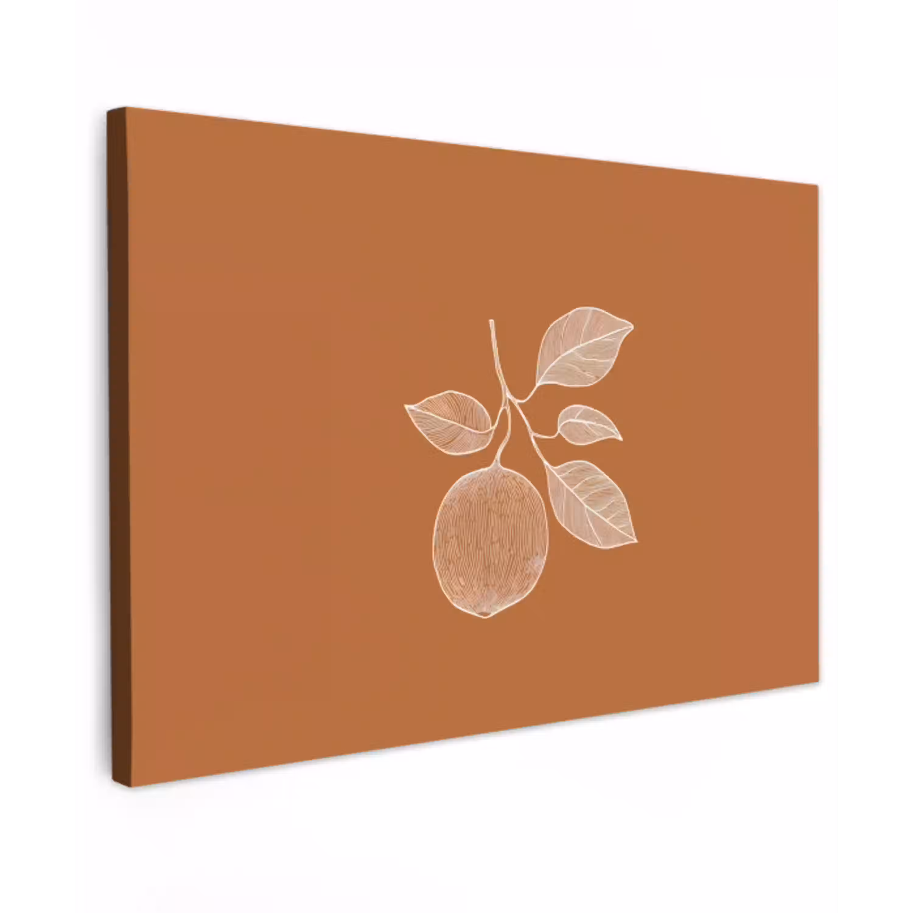 Sinaasappel - Getekend - Bladeren - Bruin Tuinposter op houten frame 2 cm dik klein -3d