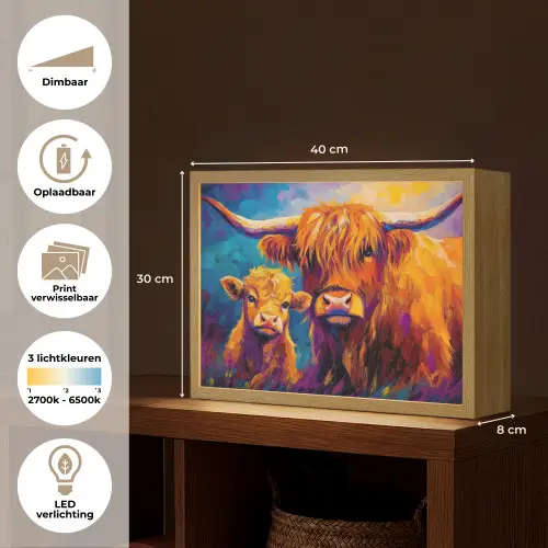 Schotse hooglander - Koeien - Dieren - Kunst Light Box met batterij (Wandlamp) middel -USP_websiteoverzichtNL