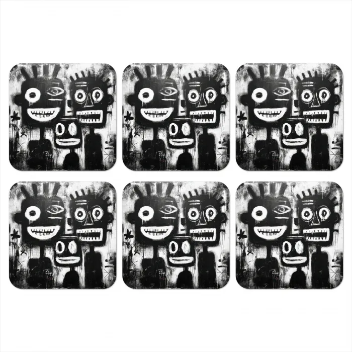 Schilderij - Figuren - Zwart - Abstract onderzetter kurk middel -3d