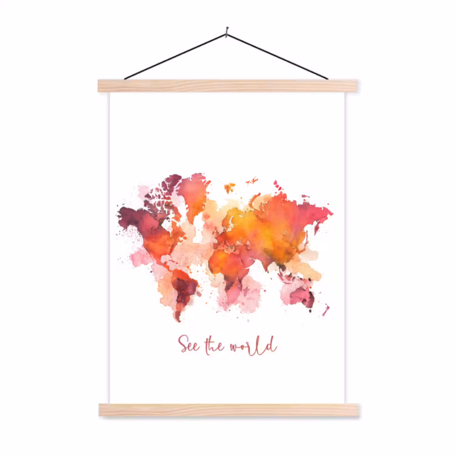 Stoffbild - Orange - Aquarell - Zitat - Weltkarte