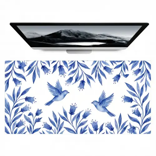 Modern - Vogels - Delfts - Blauw Muismat XXL klein -zzz3d