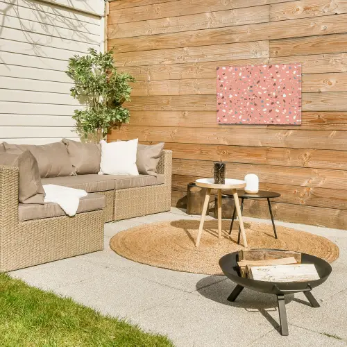 Terrazzo -  Patroon - Kleurrijk - Roze - Blauw Tuinposter op houten frame 2 cm dik klein 845 -sfeer2