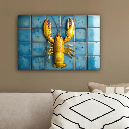 Kreeft - Geel - Blauw - Tegels canvas 2cm klein -sfeer3